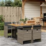 vidaXL 5-delige Tuinset met kussens poly rattan grijs