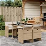 vidaXL 5-delige Tuinset met kussens poly rattan beige