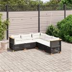 vidaXL 5-delige Loungeset met kussens poly rattan zwart