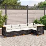 vidaXL 5-delige Loungeset met kussens poly rattan zwart