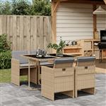 vidaXL 5-delige Tuinset met kussens poly rattan gemengd beige