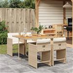 vidaXL 5-delige Tuinset met kussens poly rattan beige