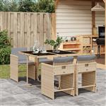 vidaXL 5-delige Tuinset met kussens poly rattan gemengd beige