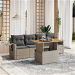 vidaXL 5-delige Loungeset met kussens poly rattan grijs