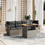 vidaXL 5-delige Loungeset met kussens poly rattan grijs