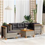 vidaXL 6-delige Loungeset met kussens poly rattan grijs