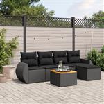 vidaXL 6-delige Loungeset met kussens poly rattan zwart