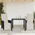 vidaXL 3-delige Bistroset met kussens poly rattan zwart