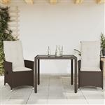 vidaXL 3-delige Bistroset met kussens poly rattan bruin