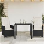 vidaXL 3-delige Bistroset met kussens poly rattan zwart