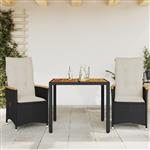 vidaXL 3-delige Bistroset met kussens poly rattan zwart