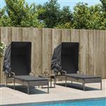 vidaXL Ligbedden 2 st met luifels en tafel poly rattan grijs