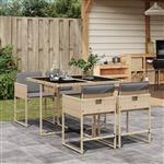 vidaXL 5-delige Tuinset met kussens poly rattan gemengd beige