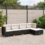 vidaXL 5-delige Loungeset met kussens poly rattan zwart