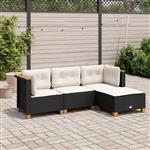 vidaXL 4-delige Loungeset met kussens poly rattan zwart