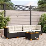 vidaXL 5-delige Loungeset met kussens poly rattan zwart