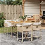 vidaXL 5-delige Tuinset met kussens poly rattan beige