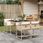 vidaXL 5-delige Tuinset met kussens poly rattan beige