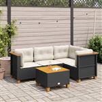 vidaXL 5-delige Loungeset met kussens poly rattan zwart