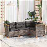 vidaXL 4-delige Loungeset met kussens poly rattan grijs