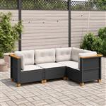 vidaXL 4-delige Loungeset met kussens poly rattan zwart