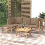 vidaXL 5-delige Loungeset met kussens bamboe taupe