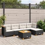 vidaXL 6-delige Loungeset met kussens poly rattan zwart