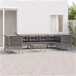 vidaXL 9-delige Loungeset met kussens poly rattan grijs