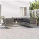 vidaXL 9-delige Loungeset met kussens poly rattan grijs