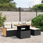 vidaXL 6-delige Loungeset met kussens poly rattan zwart