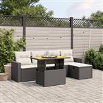 vidaXL 6-delige Loungeset met kussens poly rattan zwart