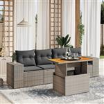 vidaXL 5-delige Loungeset met kussens poly rattan grijs