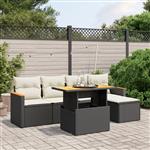 vidaXL 6-delige Loungeset met kussens poly rattan zwart