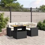 vidaXL 5-delige Loungeset met kussens poly rattan zwart