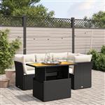 vidaXL 5-delige Loungeset met kussens poly rattan zwart