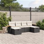 vidaXL 6-delige Loungeset met kussens poly rattan zwart