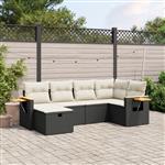 vidaXL 6-delige Loungeset met kussens poly rattan zwart