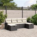 vidaXL 6-delige Loungeset met kussens poly rattan zwart