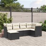 vidaXL 6-delige Loungeset met kussens poly rattan zwart