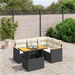 vidaXL 5-delige Loungeset met kussens poly rattan zwart