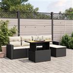 vidaXL 6-delige Loungeset met kussens poly rattan zwart