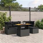 vidaXL 6-delige Loungeset met kussens poly rattan zwart