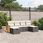 vidaXL 6-delige Loungeset met kussens poly rattan zwart