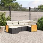 vidaXL 6-delige Loungeset met kussens poly rattan zwart