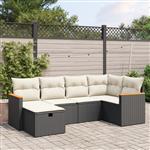 vidaXL 6-delige Loungeset met kussens poly rattan zwart