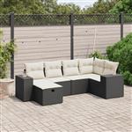 vidaXL 6-delige Loungeset met kussens poly rattan zwart