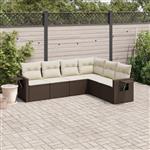 vidaXL 6-delige Loungeset met kussens poly rattan bruin