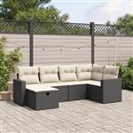 vidaXL 6-delige Loungeset met kussens poly rattan zwart