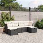 vidaXL 6-delige Loungeset met kussens poly rattan zwart