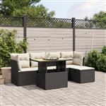 vidaXL 6-delige Loungeset met kussens poly rattan zwart